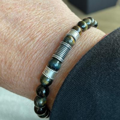 Green Tiger Eye Men Name Bracelet