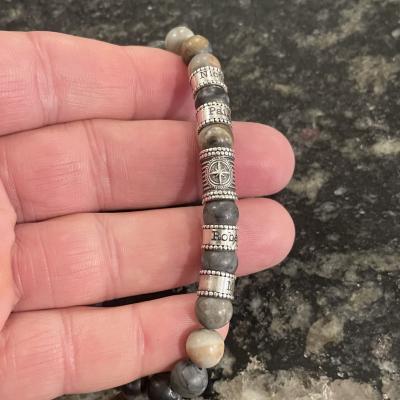 Cross Men Name Bracelet With Picasso Jasper Stones