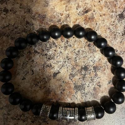 Cross Men Name Bracelet With Black Onyx Stones