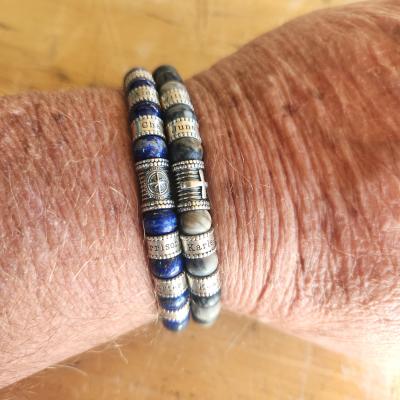 Cross Men Name Bracelet With Picasso Jasper Stones