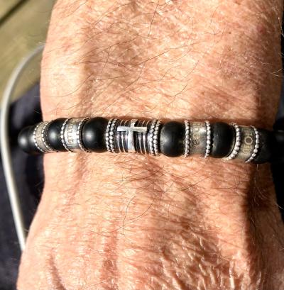 Cross Men Name Bracelet With Black Onyx Stones