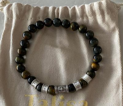Compass Men Name Bracelet with Green Tiger Eye Stones