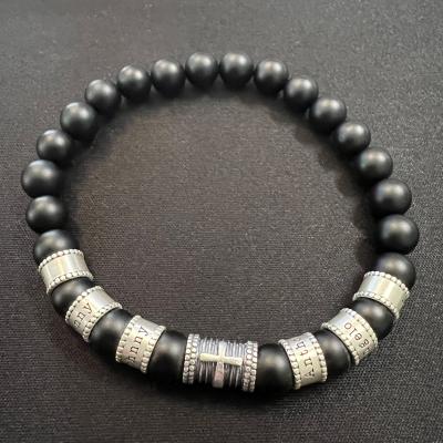 Cross Men Name Bracelet With Black Onyx Stones