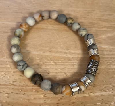 Family Tree Men Name Bracelet with Picasso Jasper Stones