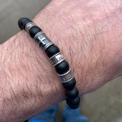 Cross Men Name Bracelet With Black Onyx Stones