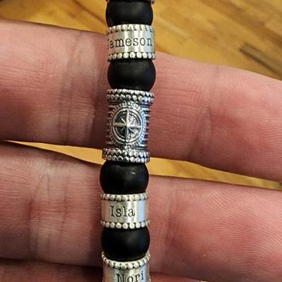 Compass Men Name Bracelet with Black Onyx Stones