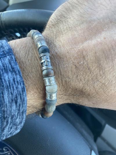 Cross Men Name Bracelet With Picasso Jasper Stones
