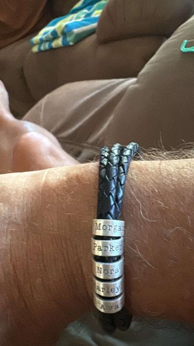 Men Leather Bracelet with Engraved Beads in Sterling Silver