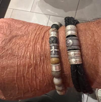 Cross Men Name Bracelet With Picasso Jasper Stones