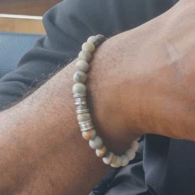 Cross Men Name Bracelet With Picasso Jasper Stones