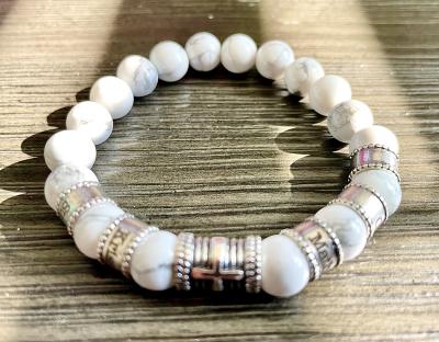 Cross Women Name Bracelet With Howlite Stones [Sterling Silver]