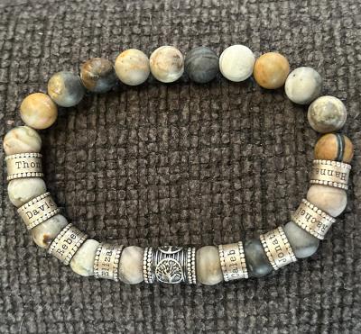 Family Tree Men Name Bracelet with Picasso Jasper Stones