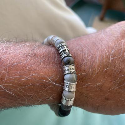 Cross Men Name Bracelet With Picasso Jasper Stones