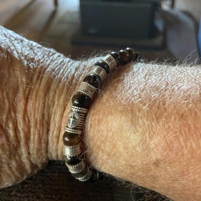 Compass Men Name Bracelet with Green Tiger Eye Stones
