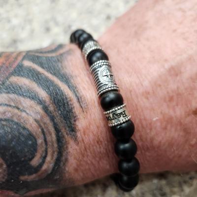Compass Men Name Bracelet with Black Onyx Stones