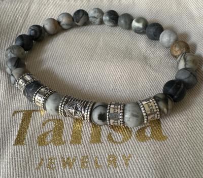 Compass Men Name Bracelet with Picasso Jasper Stones