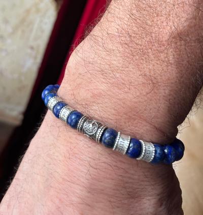 Family Tree Men Name Bracelet with Lapis Lazuli Stones