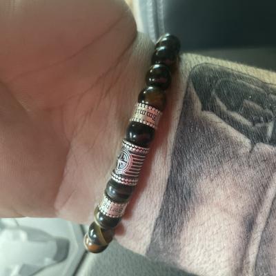 Compass Men Name Bracelet with Green Tiger Eye Stones