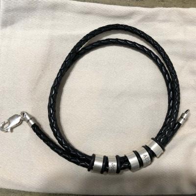 Men Separated Name Black Bracelet in Silver