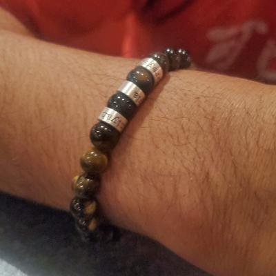 Compass Men Name Bracelet with Green Tiger Eye Stones