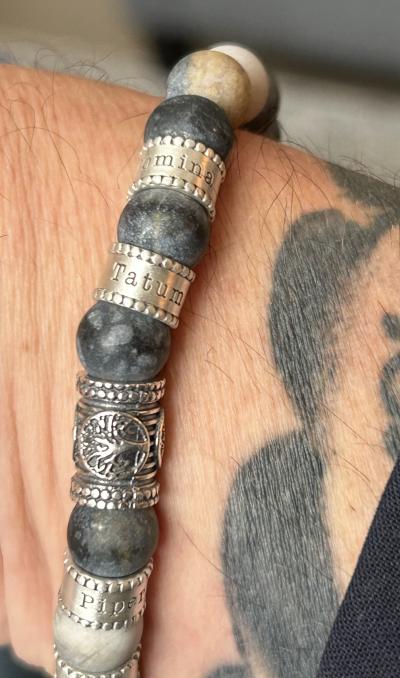 Family Tree Men Name Bracelet with Picasso Jasper Stones