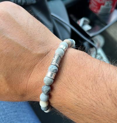 Compass Men Name Bracelet with Picasso Jasper Stones