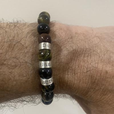 Compass Men Name Bracelet with Green Tiger Eye Stones