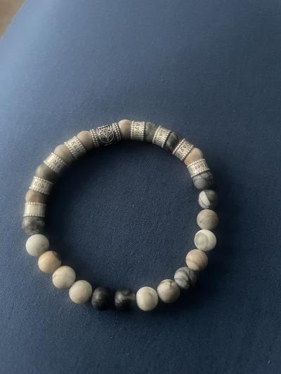 Family Tree Men Name Bracelet with Picasso Jasper Stones