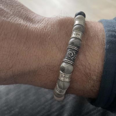 Cross Men Name Bracelet With Picasso Jasper Stones
