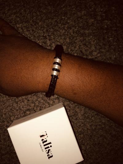Men Separated Name Black Bracelet in Silver