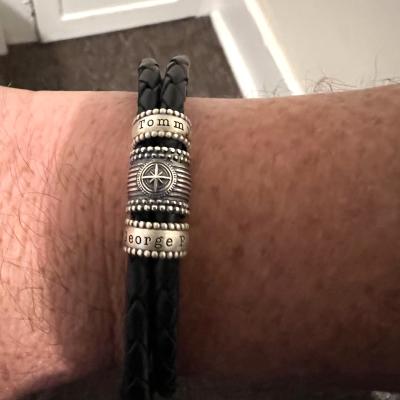 Men Brown Bracelet with Engraved Spheres in Silver
