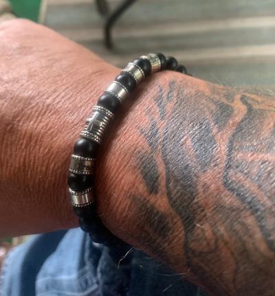 Cross Men Name Bracelet With Black Onyx Stones