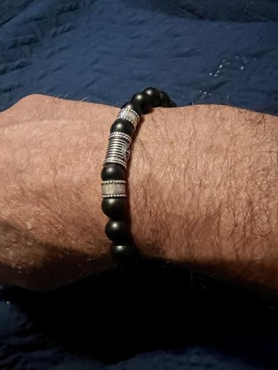 Compass Men Name Bracelet with Black Onyx Stones