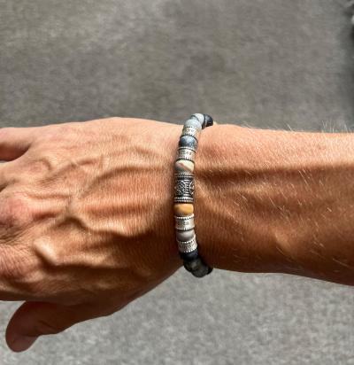 Family Tree Men Name Bracelet with Picasso Jasper Stones