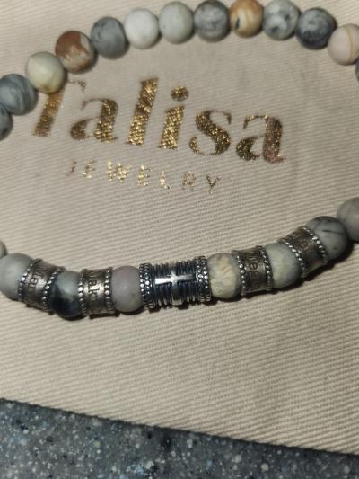 Cross Men Name Bracelet With Picasso Jasper Stones