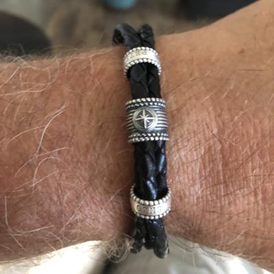 Men Brown Bracelet with Engraved Spheres in Silver