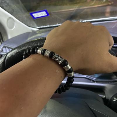 Cross Men Name Bracelet With Black Onyx Stones