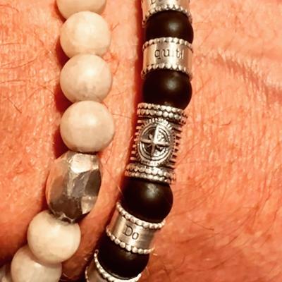 Compass Men Name Bracelet with Black Onyx Stones
