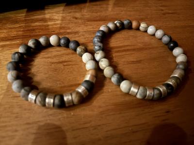 Black Silver Cross Men Name Bracelet with Picasso Jasper Stones