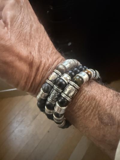 Family Tree Men Name Bracelet with Picasso Jasper Stones