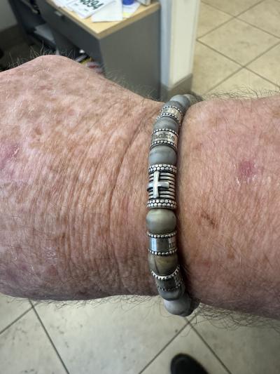 Cross Men Name Bracelet With Picasso Jasper Stones