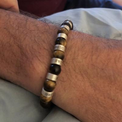 Compass Men Name Bracelet with Green Tiger Eye Stones