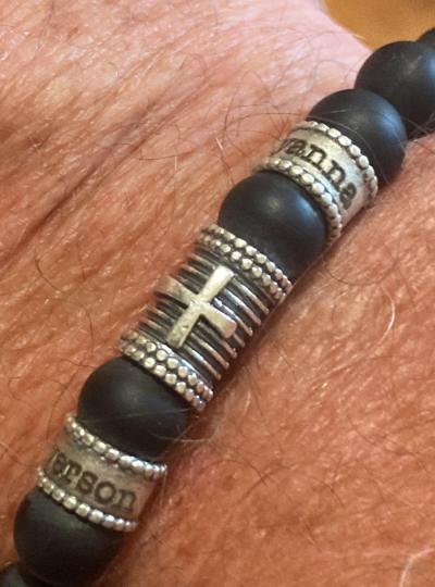 Cross Men Name Bracelet With Black Onyx Stones