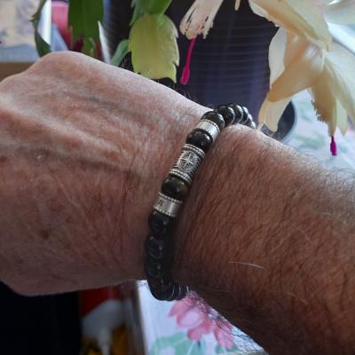 Compass Men Name Bracelet with Green Tiger Eye Stones