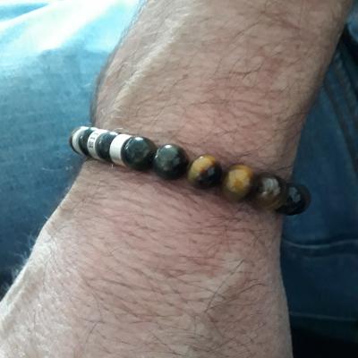 Compass Men Name Bracelet with Green Tiger Eye Stones