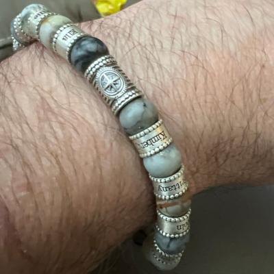 Compass Men Name Bracelet with Picasso Jasper Stones