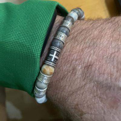 Cross Men Name Bracelet With Picasso Jasper Stones