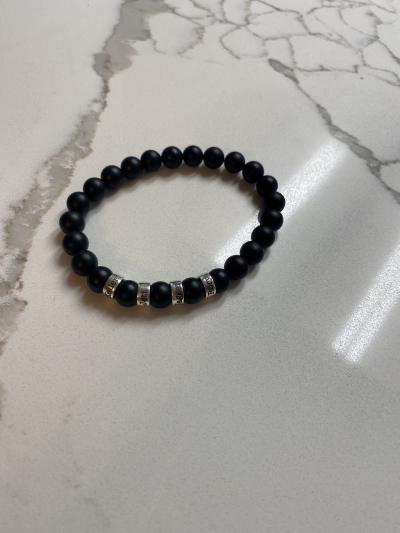 Compass Men Name Bracelet with Black Onyx Stones