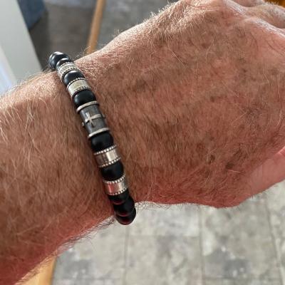 Cross Men Name Bracelet With Black Onyx Stones