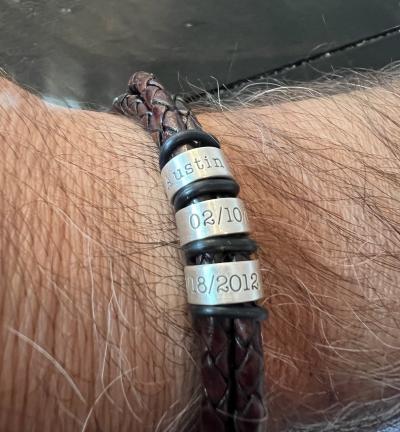 Men Separated Name Black Bracelet in Silver